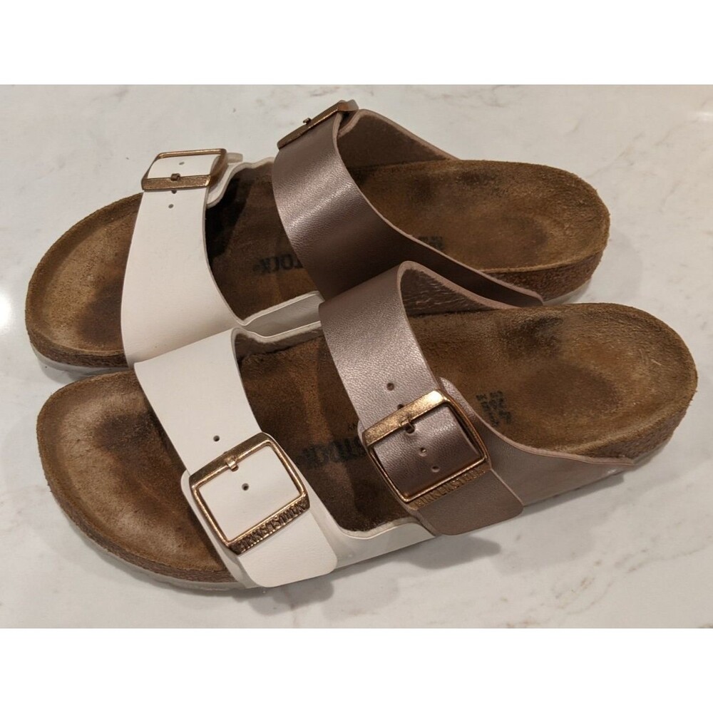 BIRKENSTOCK Arizona Split Birko-Flor Eggshell/Copper 2- Strap Sandal 41/10-10.5 - Picture 6 of 13